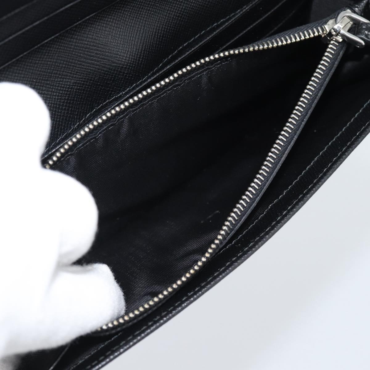 PRADA Long Wallet Saffiano leather Black Silver Auth 193158V