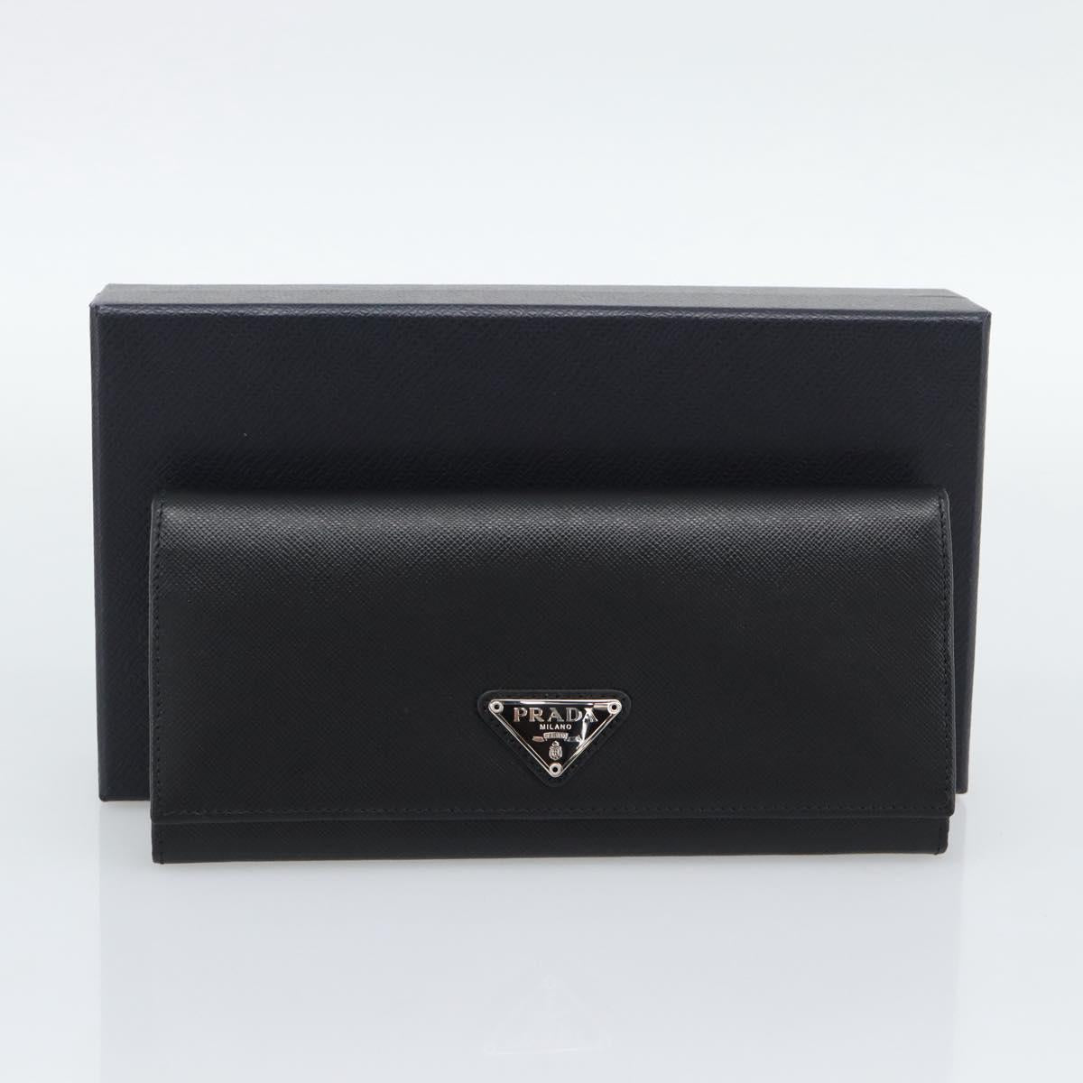 PRADA Long Wallet Saffiano leather Black Silver Auth 193158V