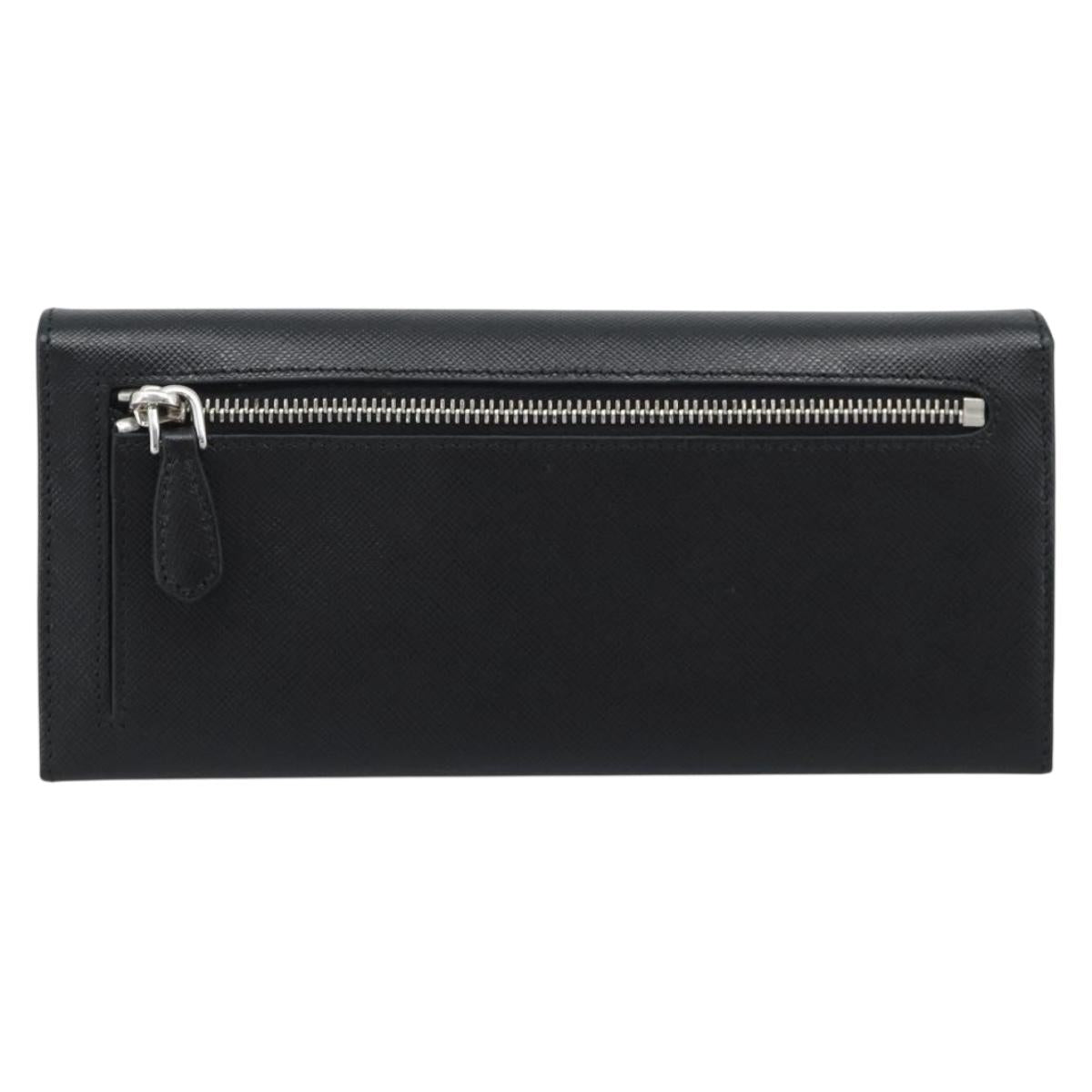 PRADA Long Wallet Saffiano leather Black Silver Auth 193158V