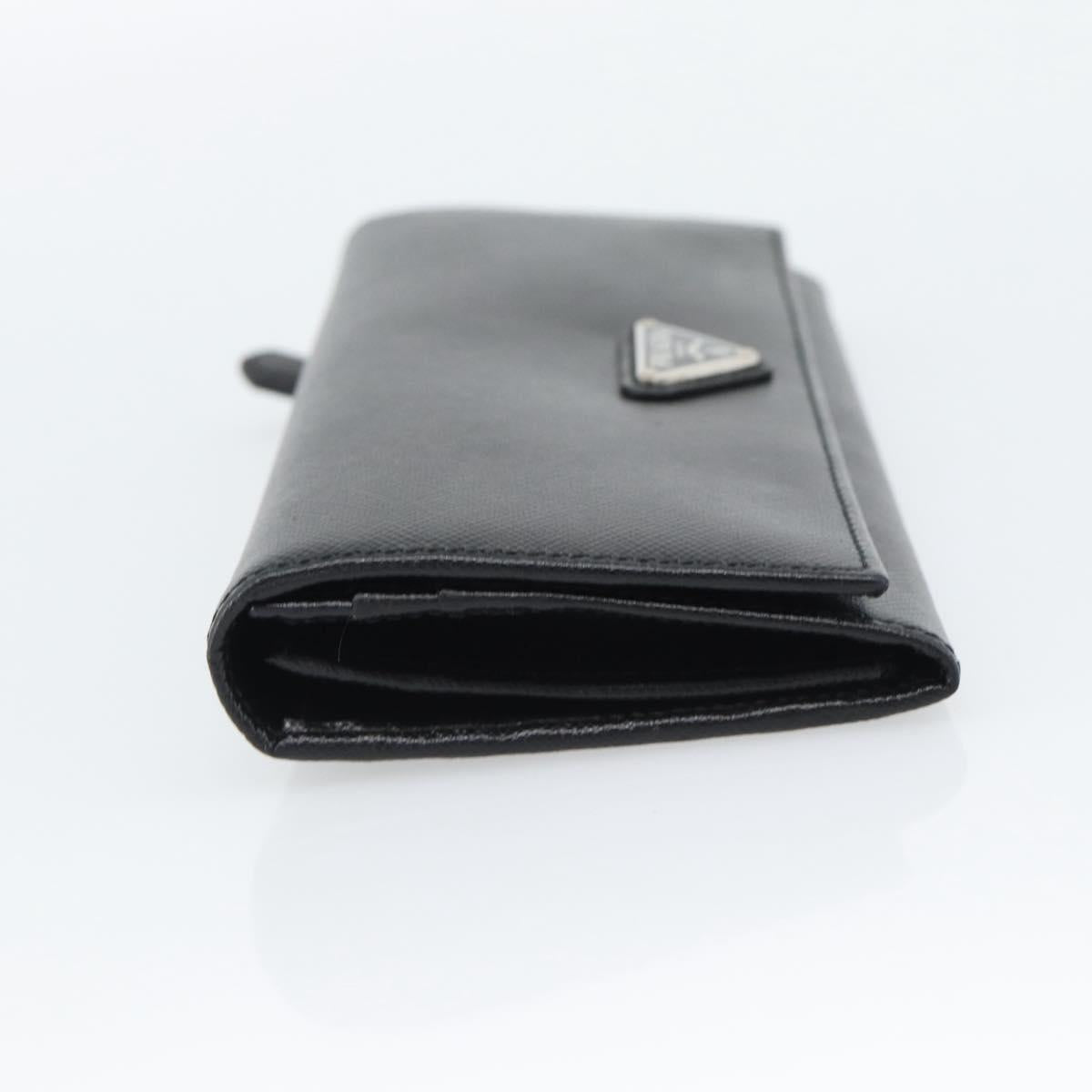 PRADA Long Wallet Saffiano leather Black Silver Auth 193158V