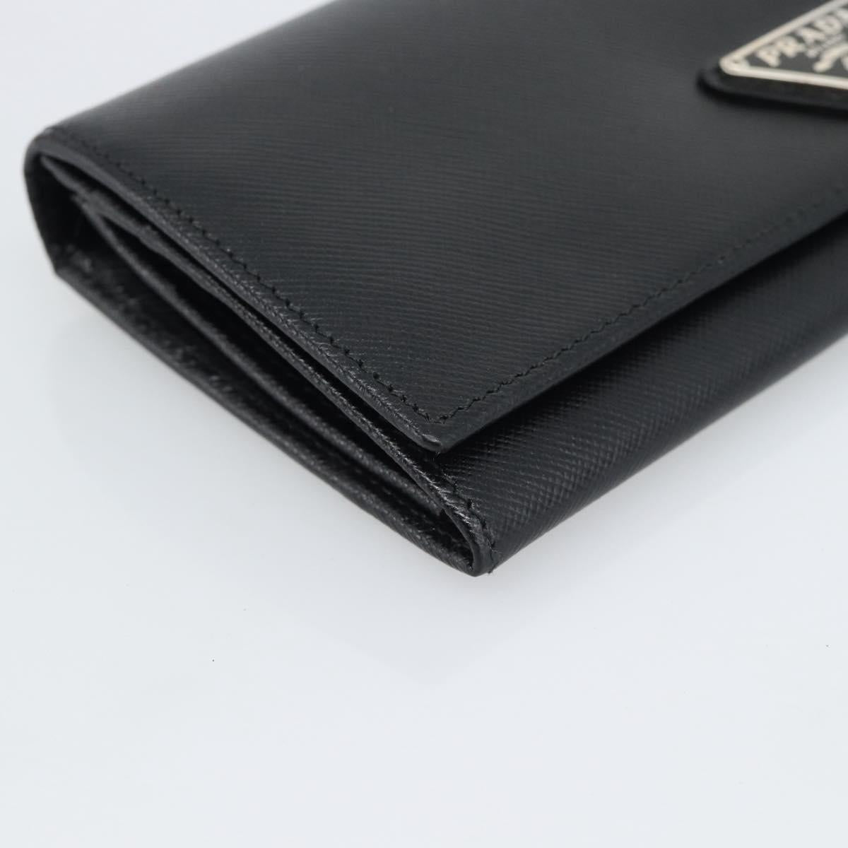 PRADA Long Wallet Saffiano leather Black Silver Auth 193158V