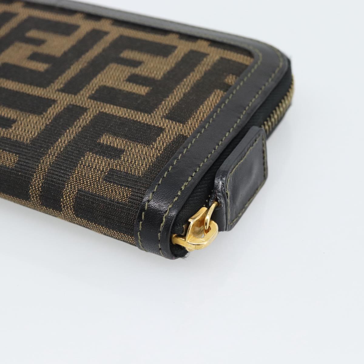 FENDI Zucca Canvas Long Wallet Black Brown Auth 193160V