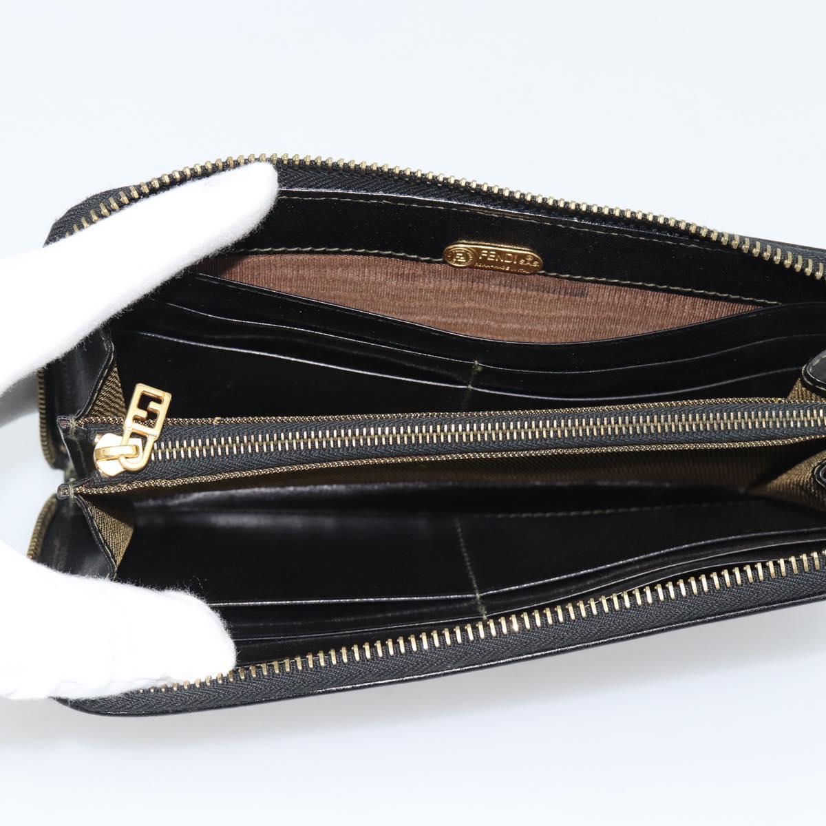 FENDI Zucca Canvas Long Wallet Black Brown Auth 193160V
