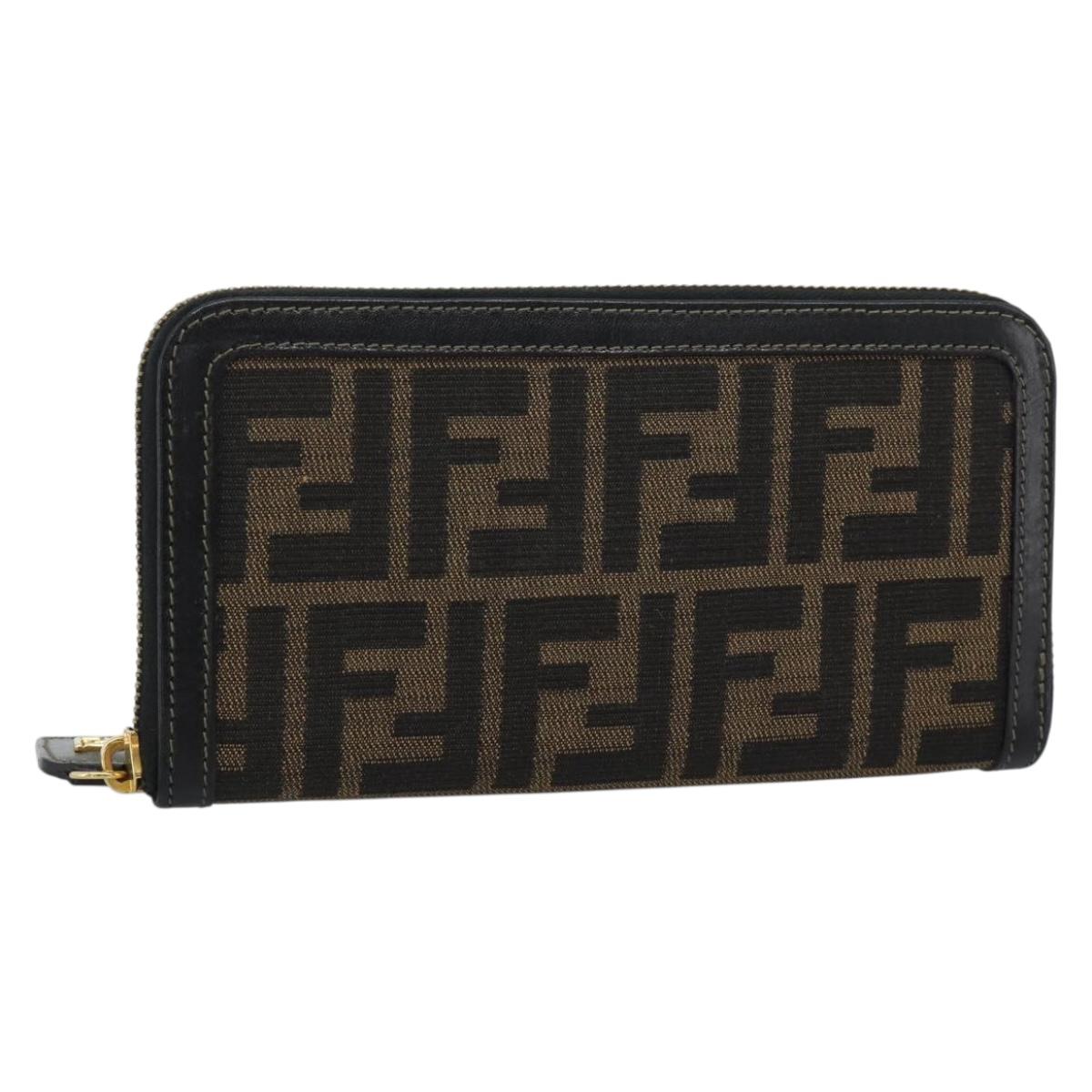 FENDI Zucca Canvas Long Wallet Black Brown Auth 193160V