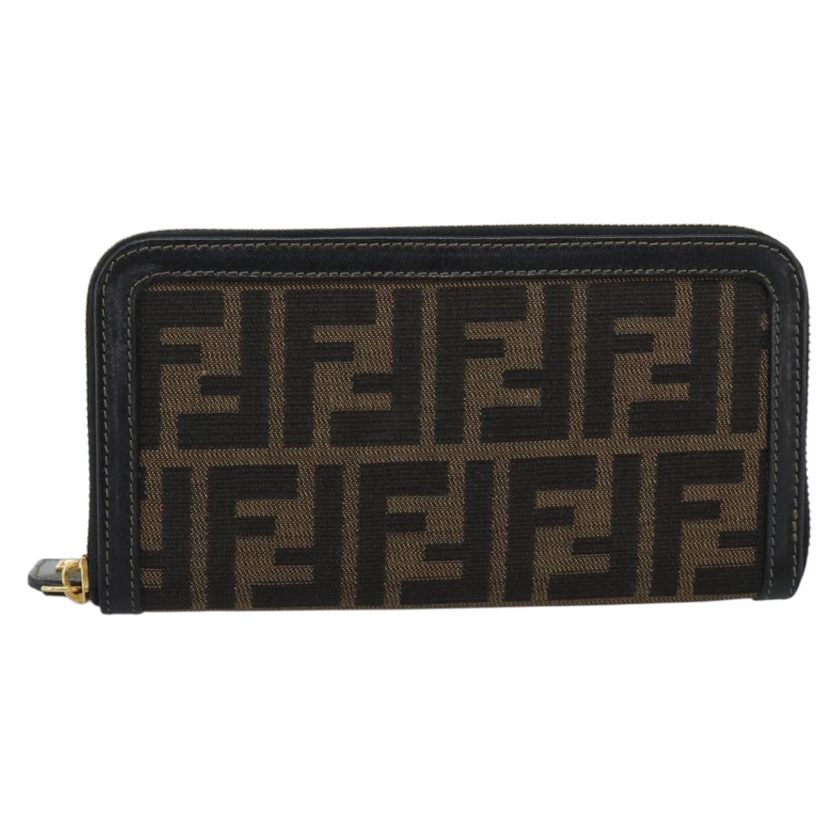 FENDI Zucca Canvas Long Wallet Black Brown Auth 193160V