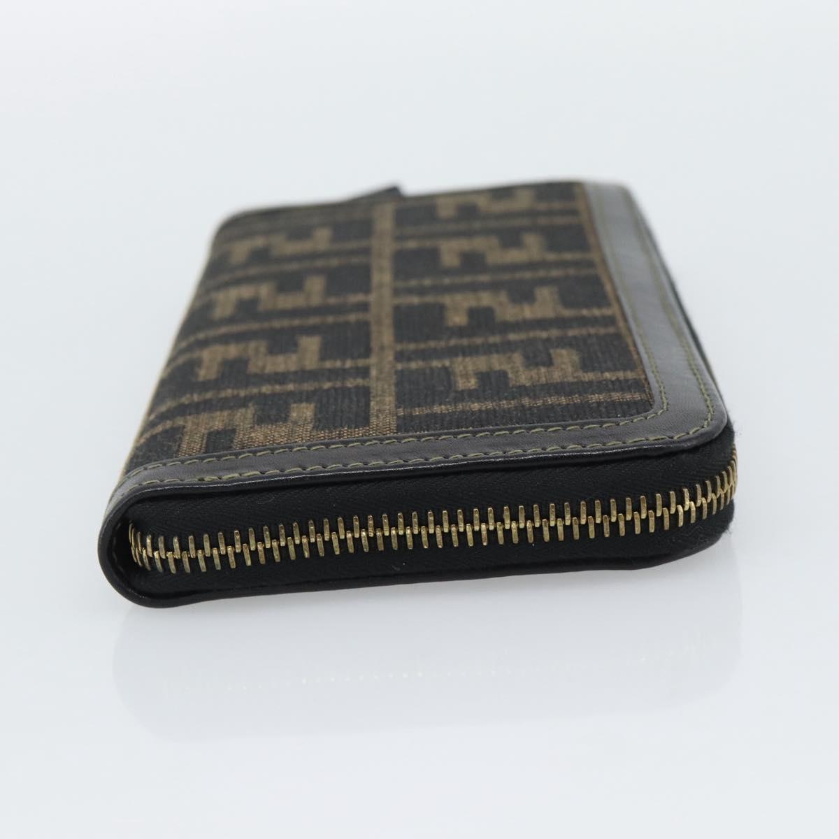 FENDI Zucca Canvas Long Wallet Black Brown Auth 193160V