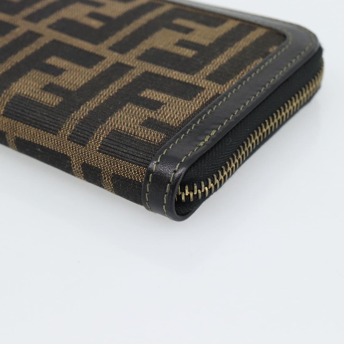 FENDI Zucca Canvas Long Wallet Black Brown Auth 193160V