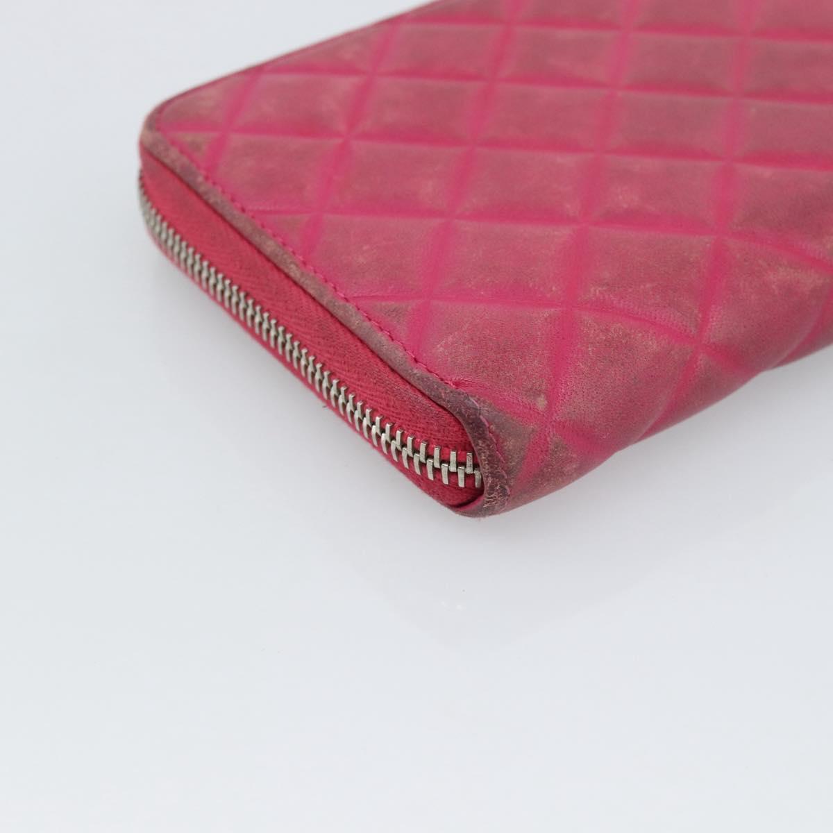 CHANEL Matelasse Long Wallet Lamb Skin Pink Silver CC Auth 193166