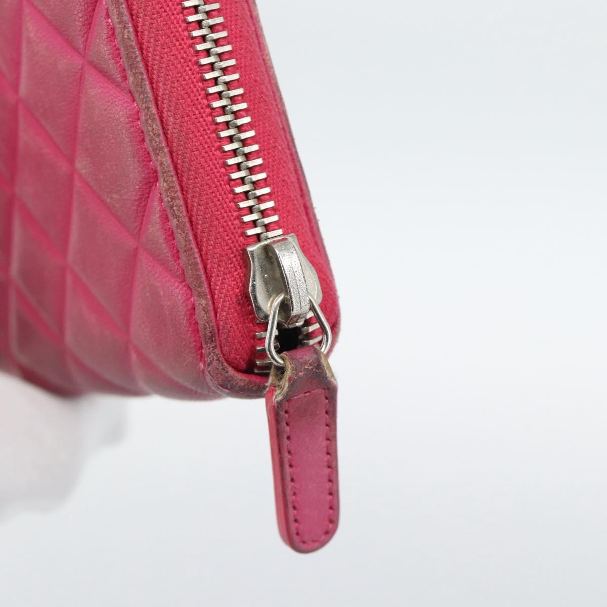 CHANEL Matelasse Long Wallet Lamb Skin Pink Silver CC Auth 193166
