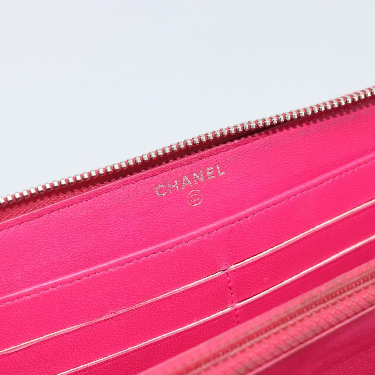CHANEL Matelasse Long Wallet Lamb Skin Pink Silver CC Auth 193166