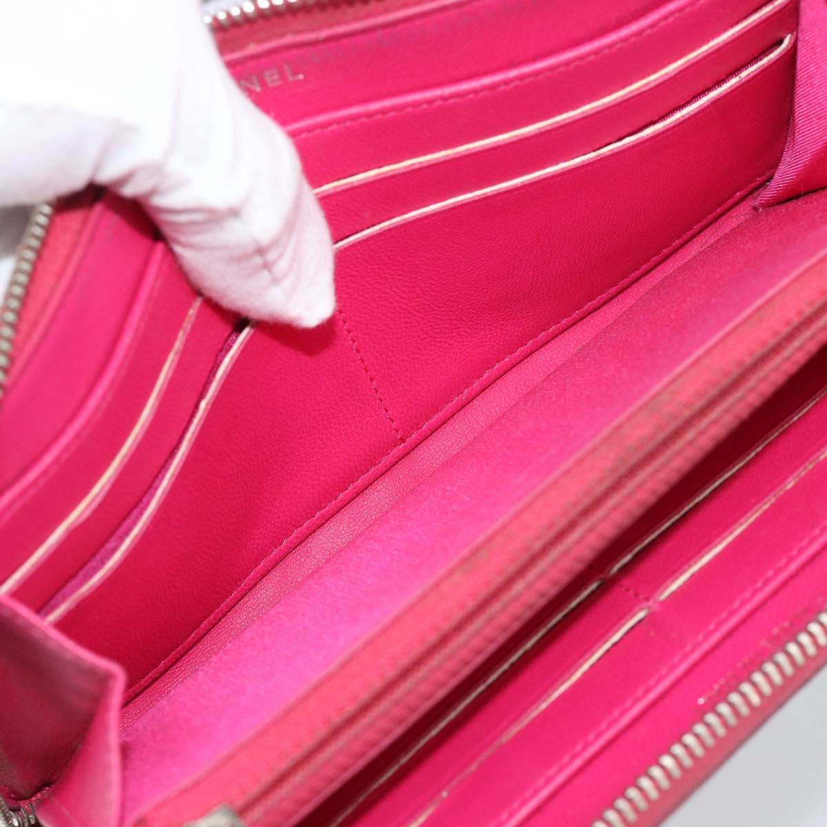 CHANEL Matelasse Long Wallet Lamb Skin Pink Silver CC Auth 193166