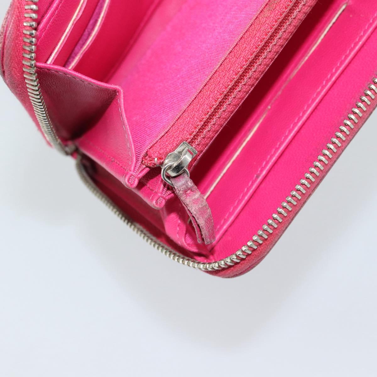 CHANEL Matelasse Long Wallet Lamb Skin Pink Silver CC Auth 193166