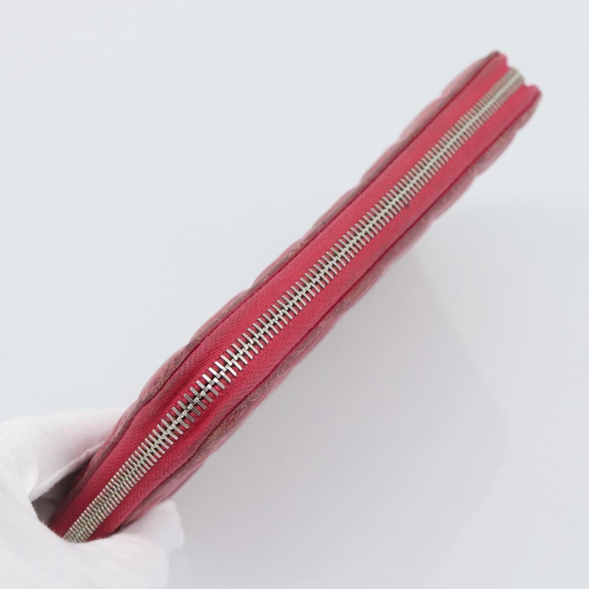CHANEL Matelasse Long Wallet Lamb Skin Pink Silver CC Auth 193166