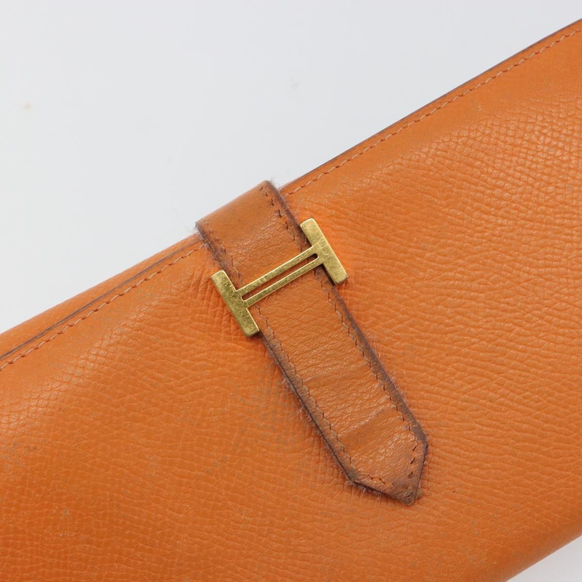 HERMES Bearn Dupri Long Wallet Leather Orange Gold Auth 193167