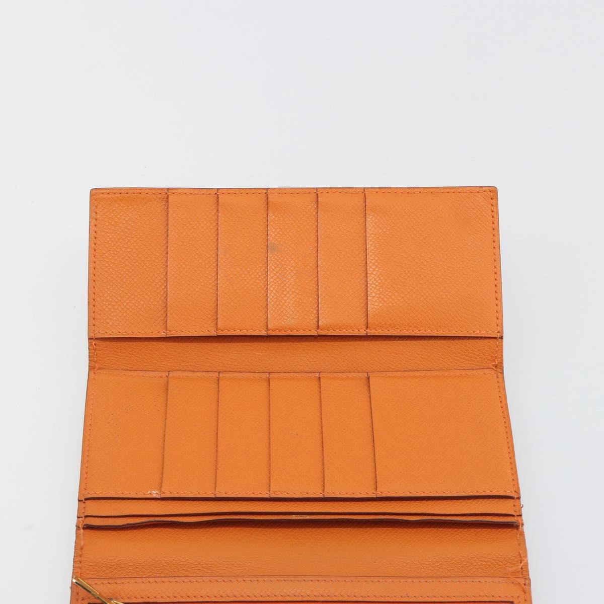 HERMES Bearn Dupri Long Wallet Leather Orange Gold Auth 193167