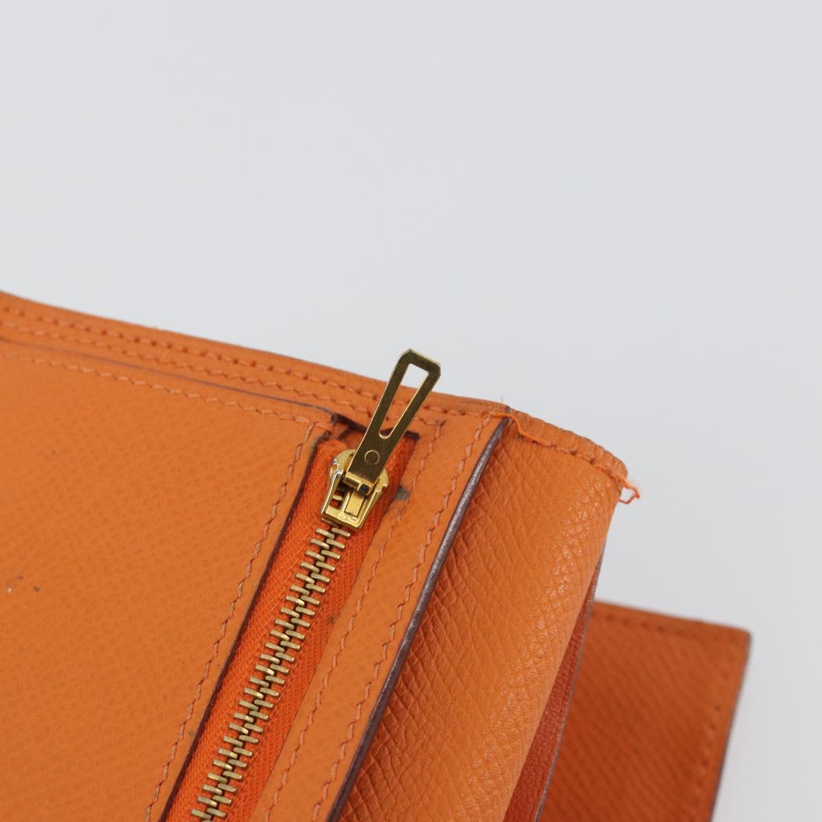 HERMES Bearn Dupri Long Wallet Leather Orange Gold Auth 193167