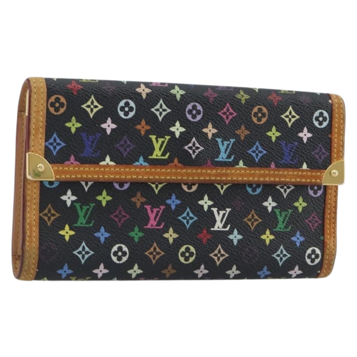 LOUIS VUITTON Monogram Multicolor Porte Tresor Wallet Black M92658 Auth 193171