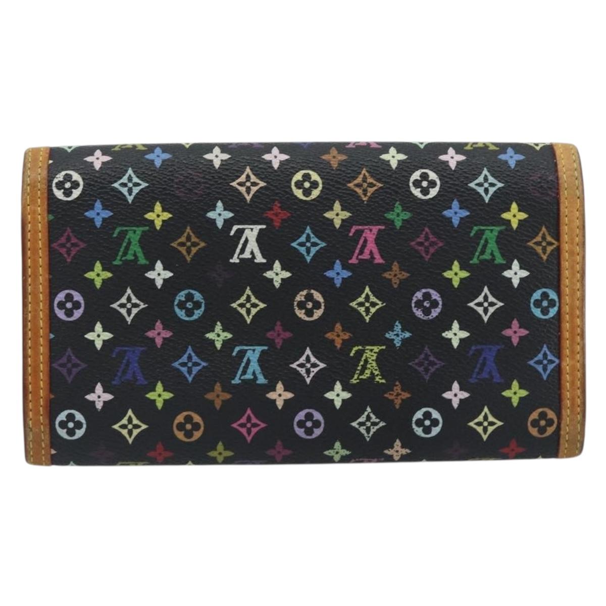 LOUIS VUITTON Monogram Multicolor Porte Tresor Wallet Black M92658 Auth 193171