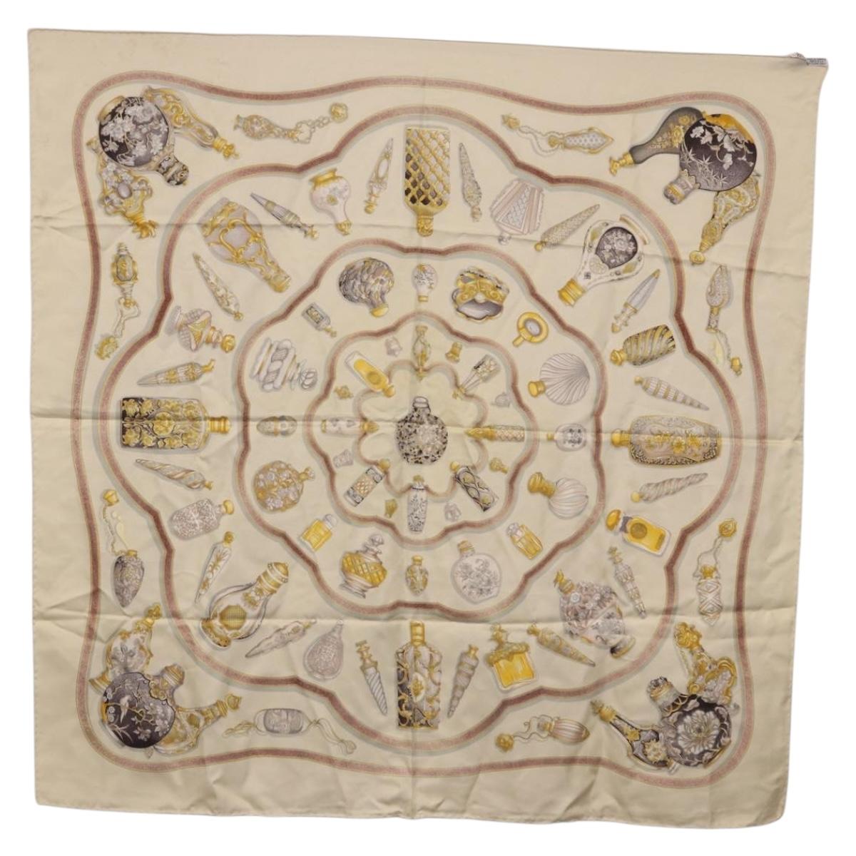 HERMES Carre 90 Scarf Silk Beige Auth 193213
