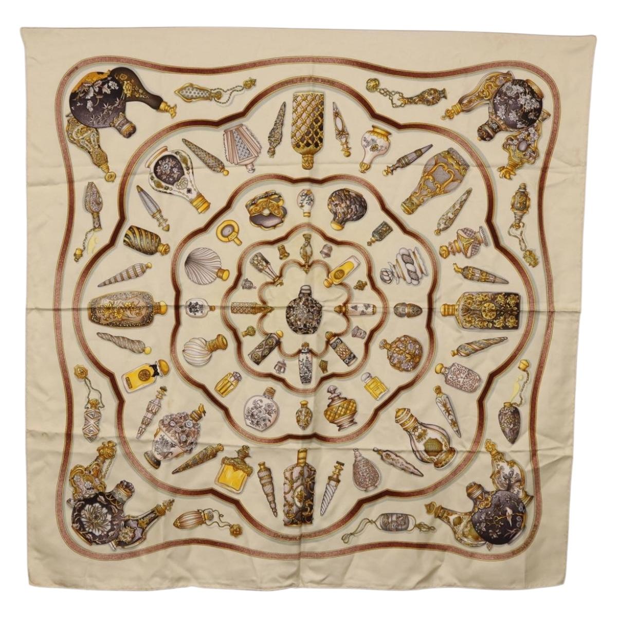 HERMES Carre 90 Scarf Silk Beige Auth 193213