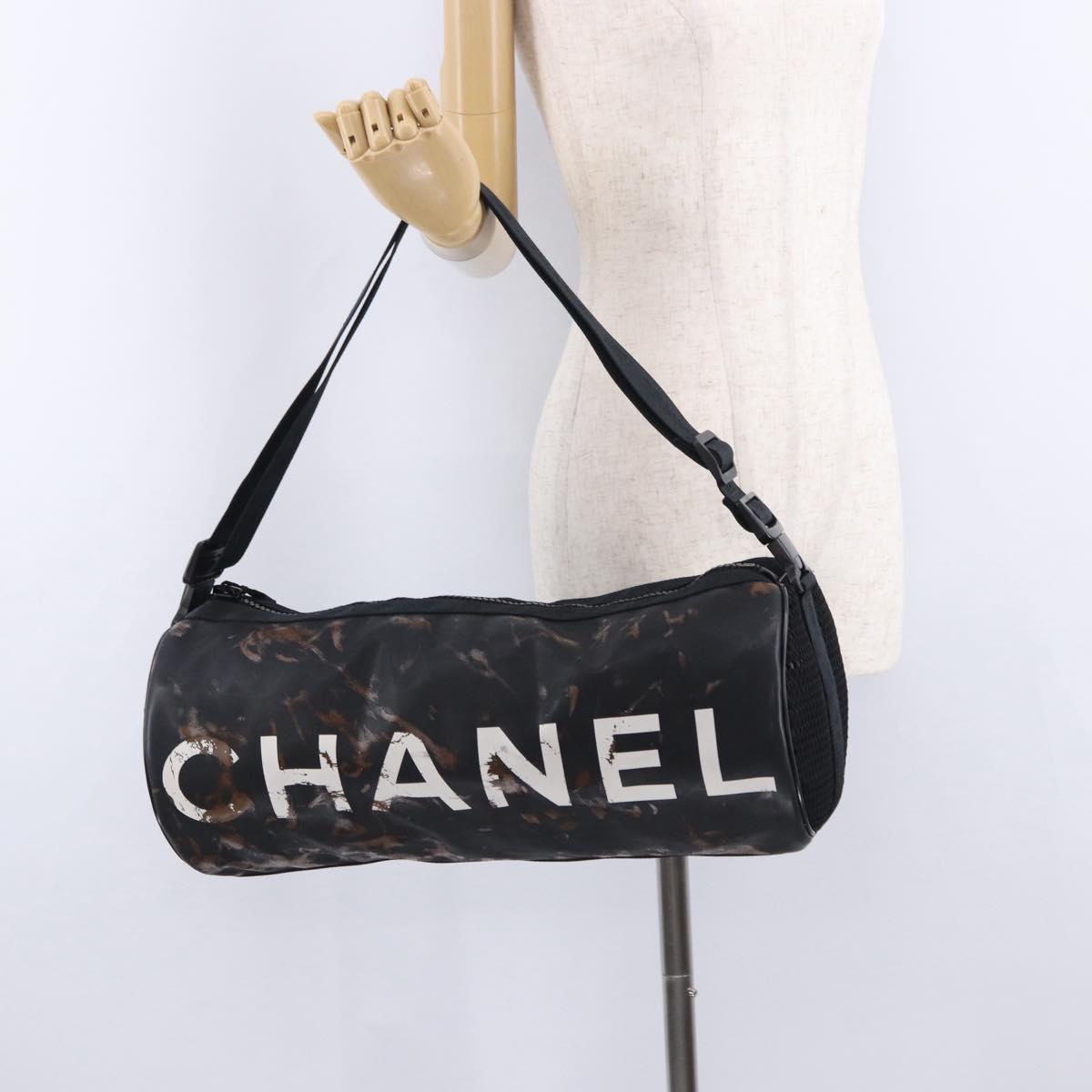 CHANEL Shoulder Bag PVC Canvas Black CC Auth 193242