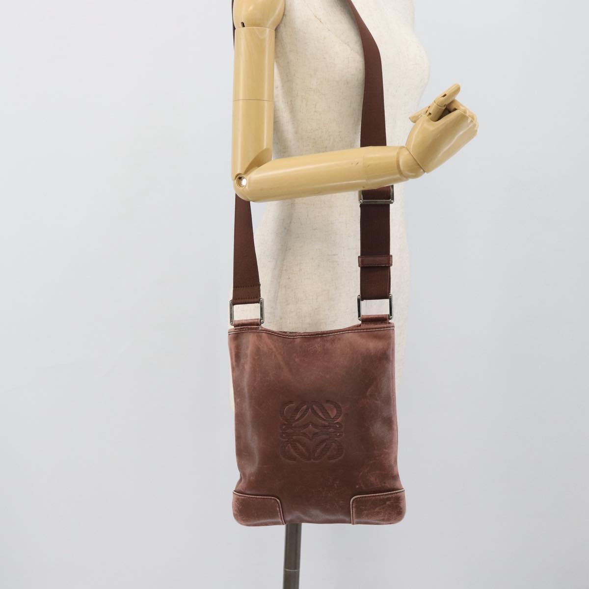 LOEWE Shoulder Bag Leather Bordeaux Silver Auth 193306