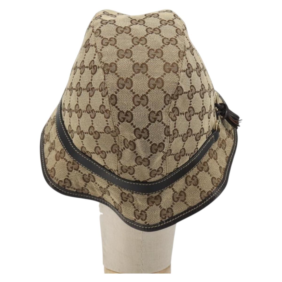 GUCCI GG Canvas Bucket Hat Horsebit L Beige Gold Auth 193307A