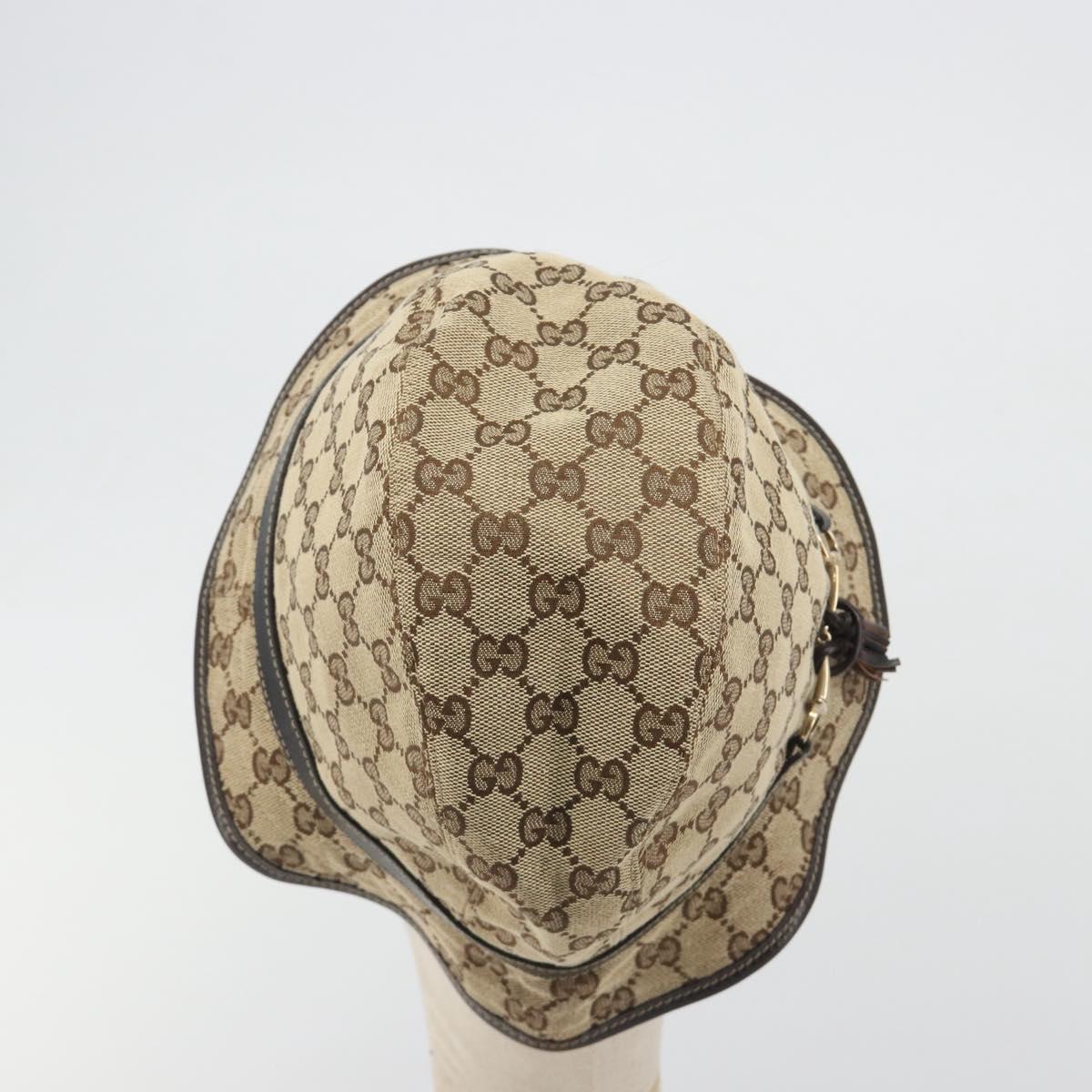 GUCCI GG Canvas Bucket Hat Horsebit L Beige Gold Auth 193307A
