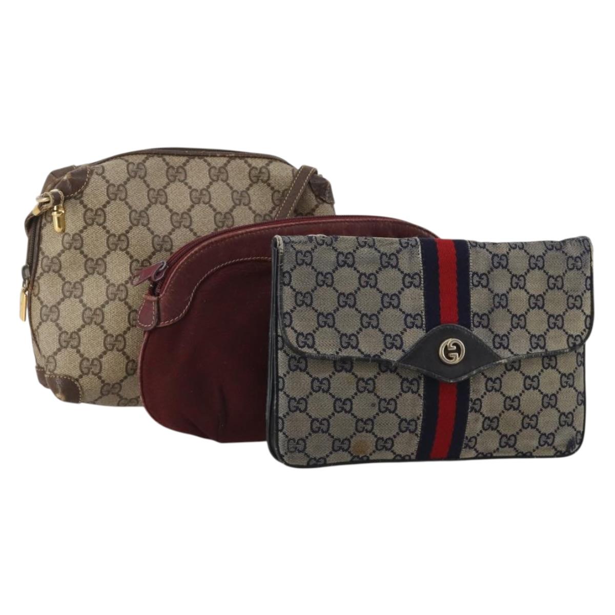 GUCCI Micro Canvas GG Supreme Clutch Bag 3 Set Navy Beige Red Auth 193326