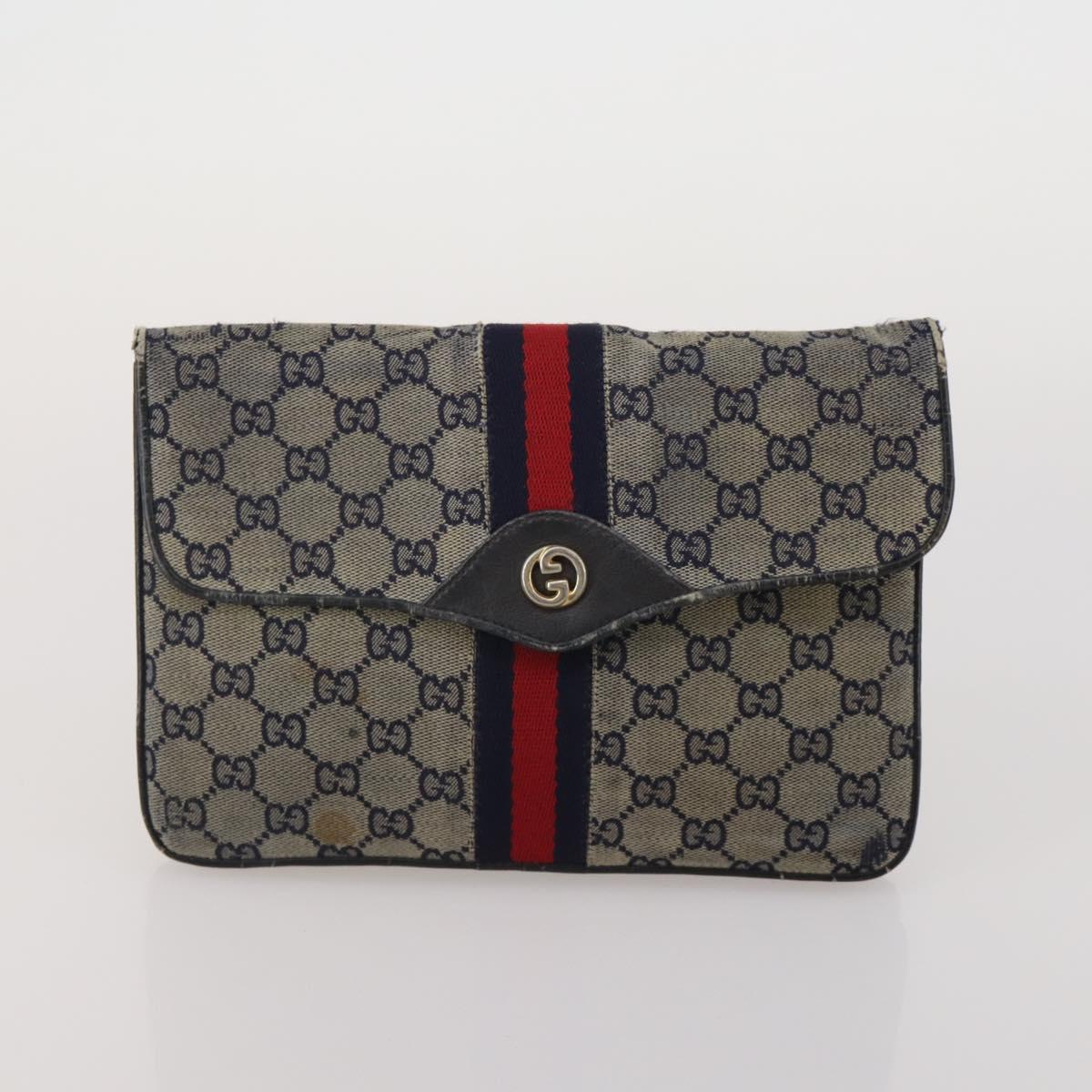 GUCCI Micro Canvas GG Supreme Clutch Bag 3 Set Navy Beige Red Auth 193326