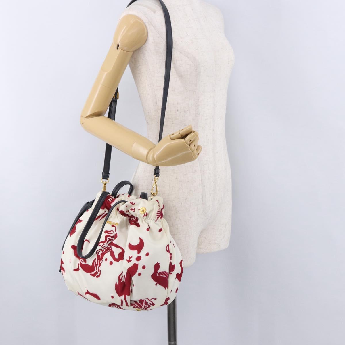 PRADA Shoulder Bag Nylon 2way White Gold Auth 193341V