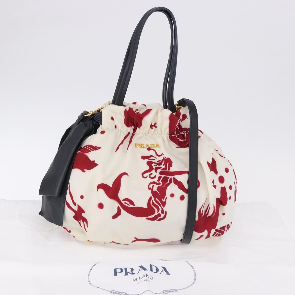 PRADA Shoulder Bag Nylon 2way White Gold Auth 193341V