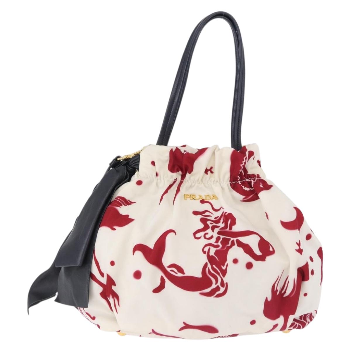 PRADA Shoulder Bag Nylon 2way White Gold Auth 193341V