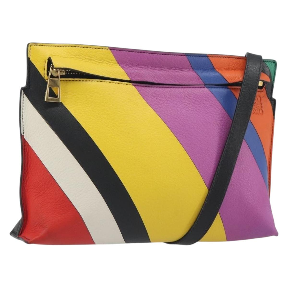 LOEWE Shoulder Bag Leather Multicolor Gold Auth 193351V