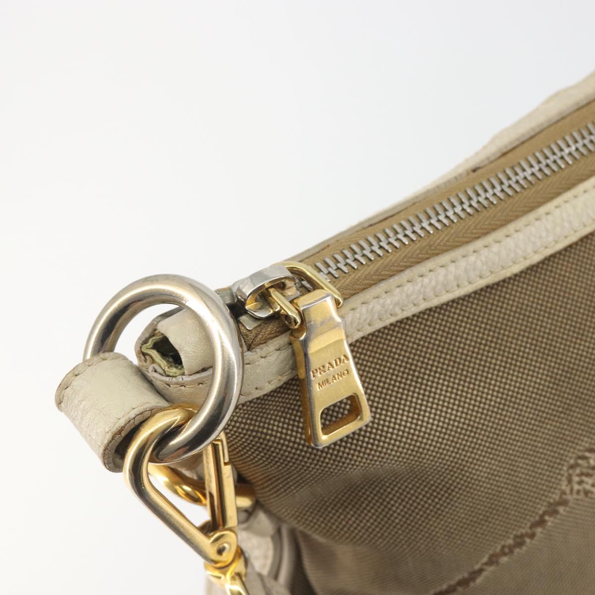 PRADA Shoulder Bag Canvas Beige Gold Auth 193355