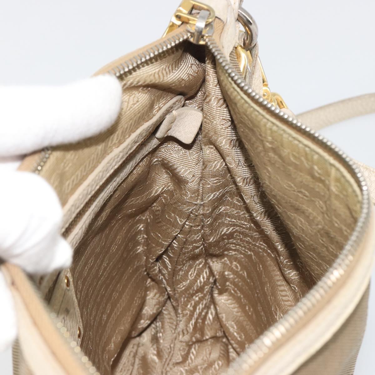 PRADA Shoulder Bag Canvas Beige Gold Auth 193355