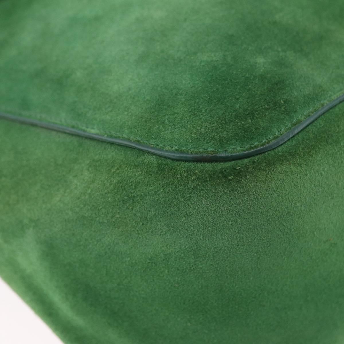 CELINE Chain Shoulder Bag Suede Green Gold Auth 193356A