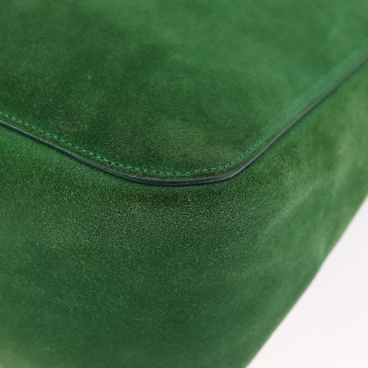 CELINE Chain Shoulder Bag Suede Green Gold Auth 193356A