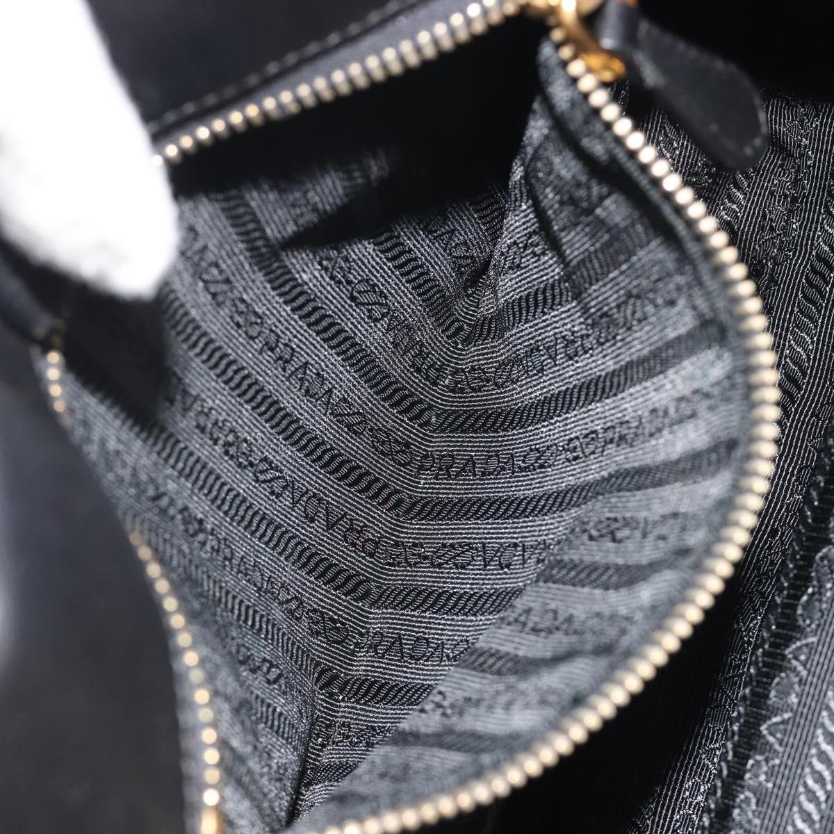 PRADA Ribbon Hand Bag Leather 2way Black Gold Auth 193358A
