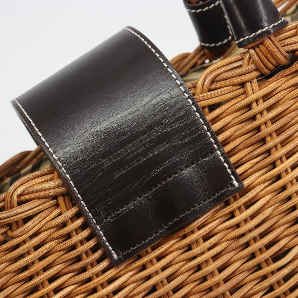 BURBERRY Hand Bag Rattan Brown Silver Auth 193369A