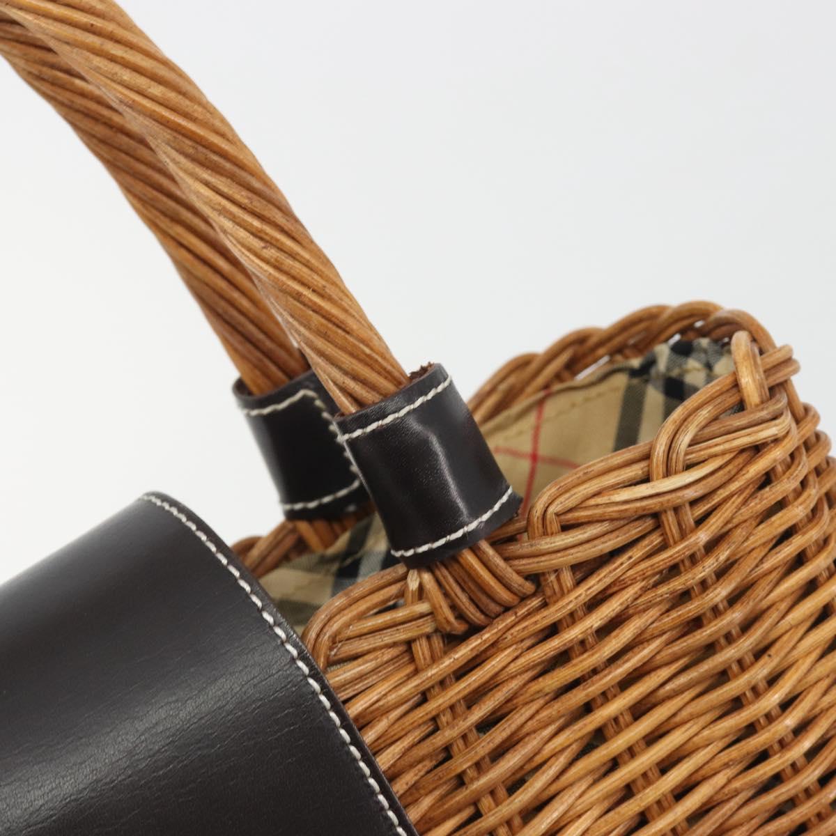 BURBERRY Hand Bag Rattan Brown Silver Auth 193369A
