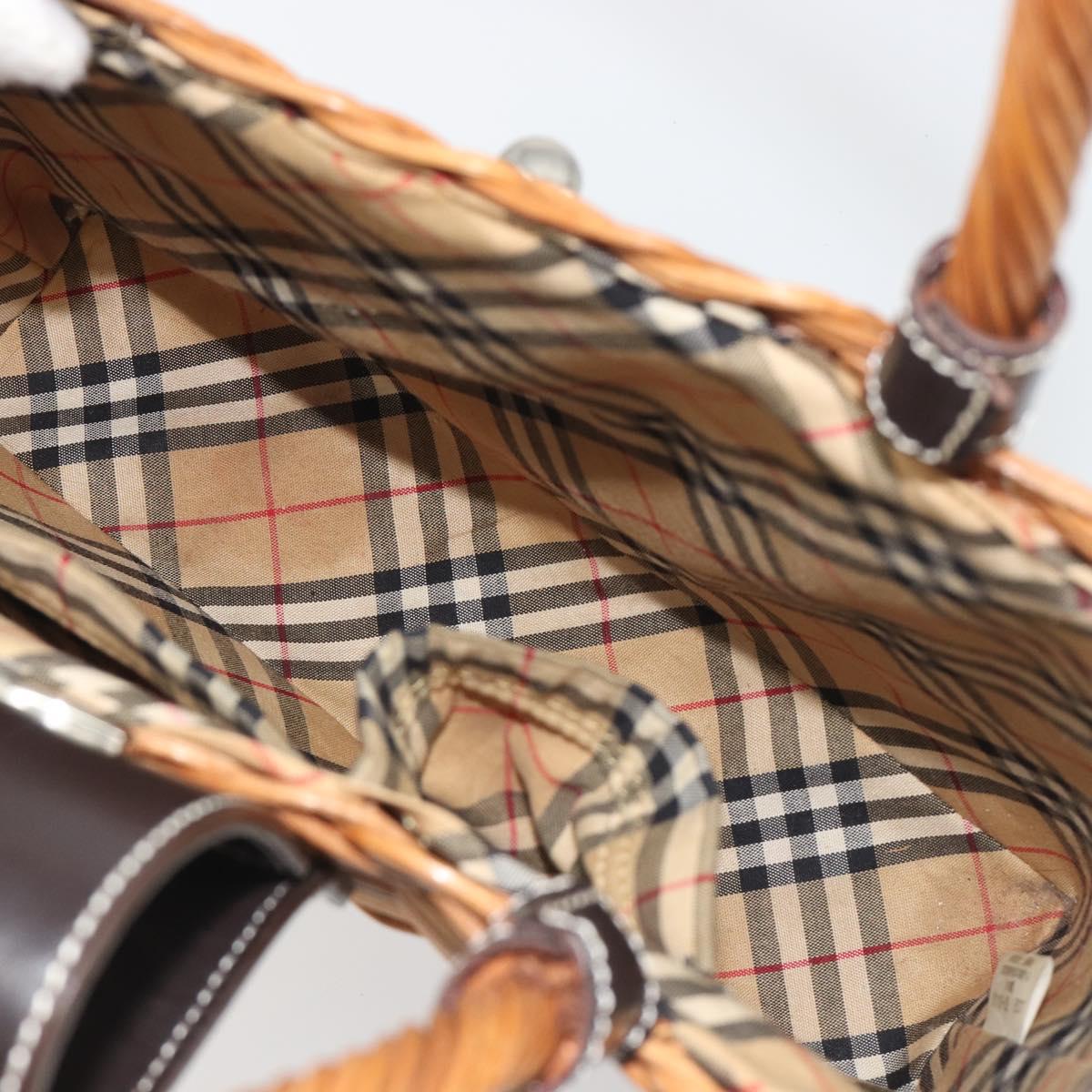 BURBERRY Hand Bag Rattan Brown Silver Auth 193369A