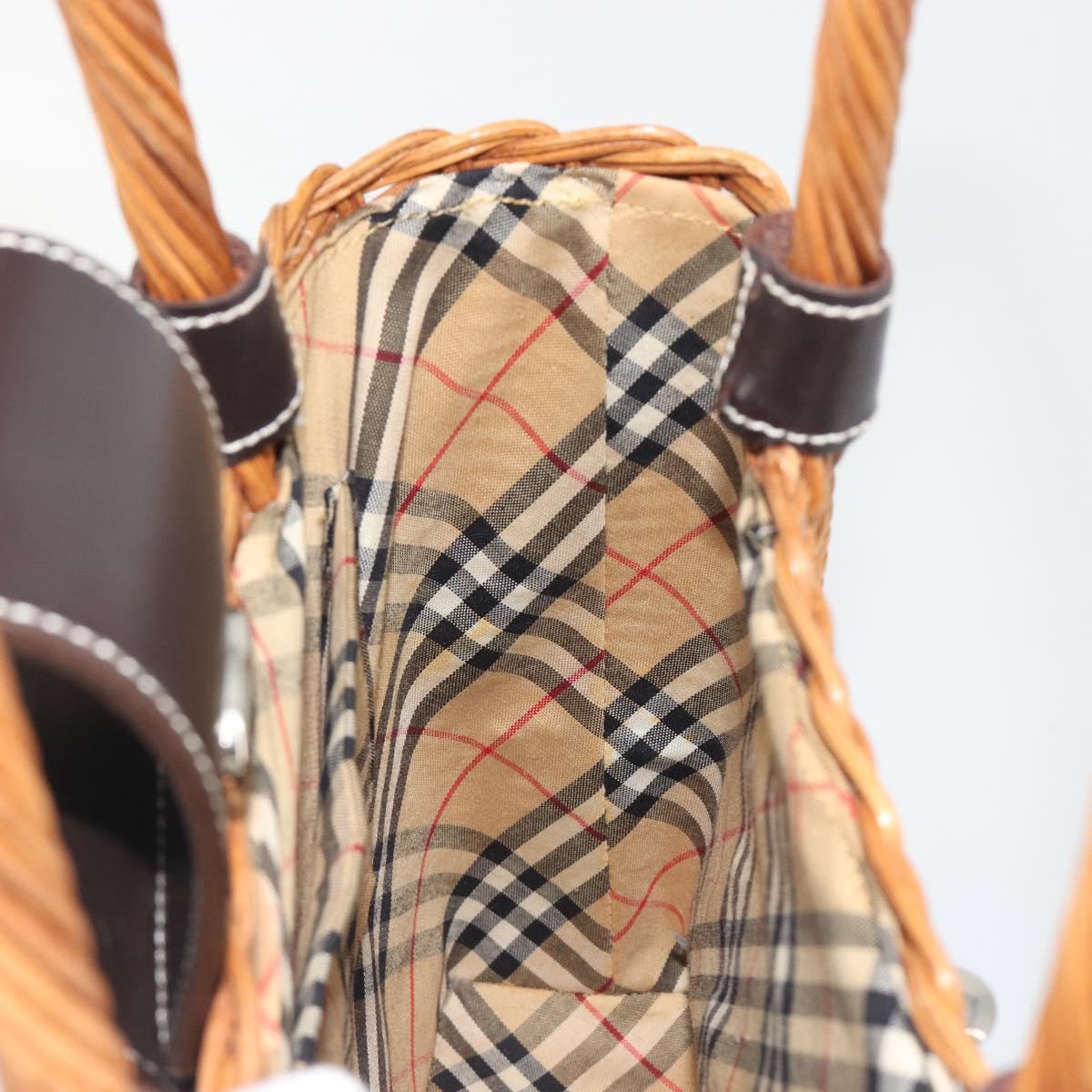 BURBERRY Hand Bag Rattan Brown Silver Auth 193369A