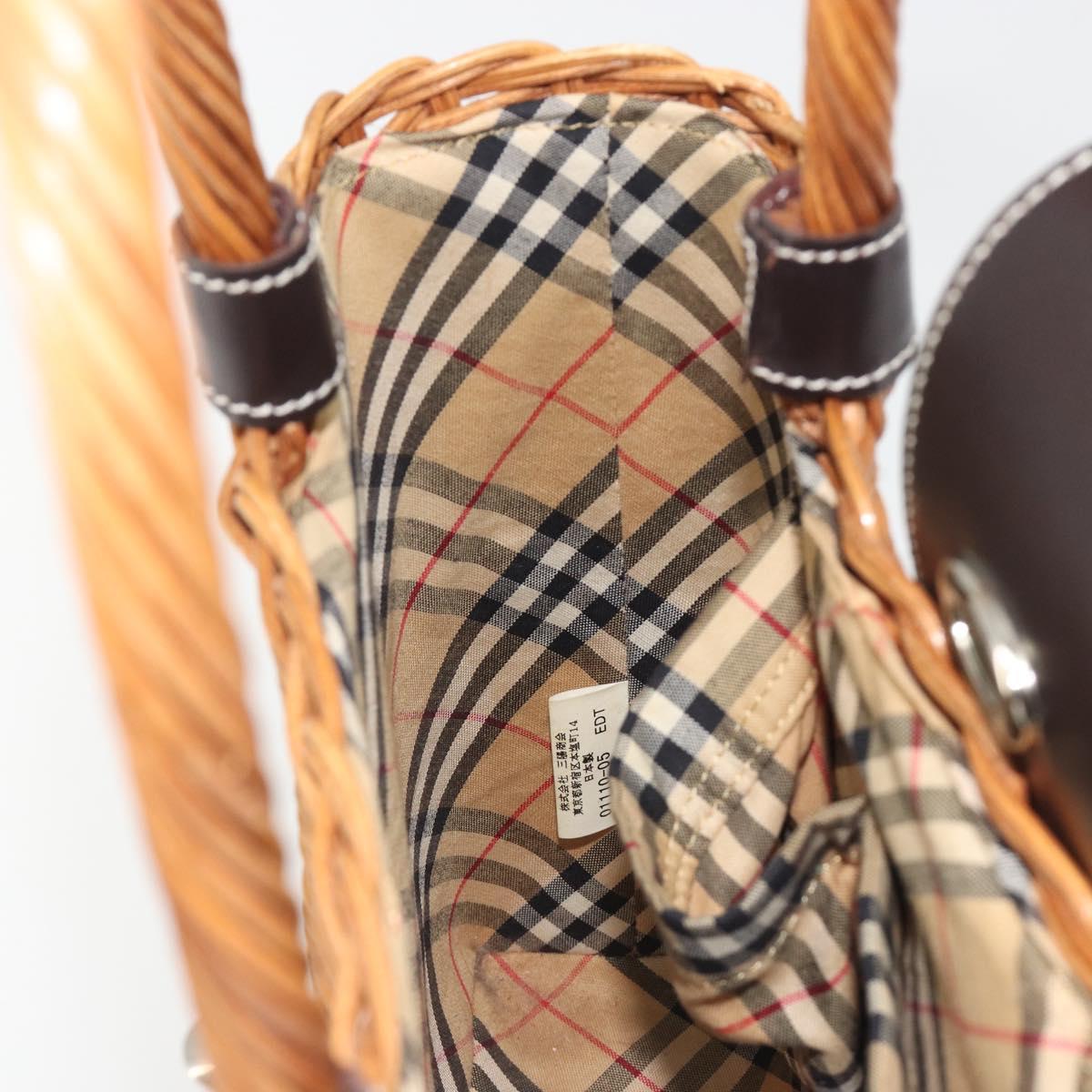 BURBERRY Hand Bag Rattan Brown Silver Auth 193369A