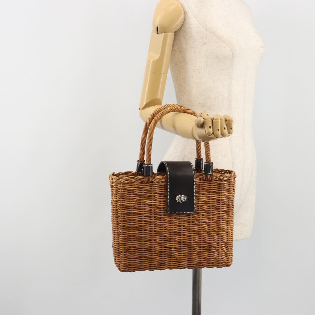 BURBERRY Hand Bag Rattan Brown Silver Auth 193369A
