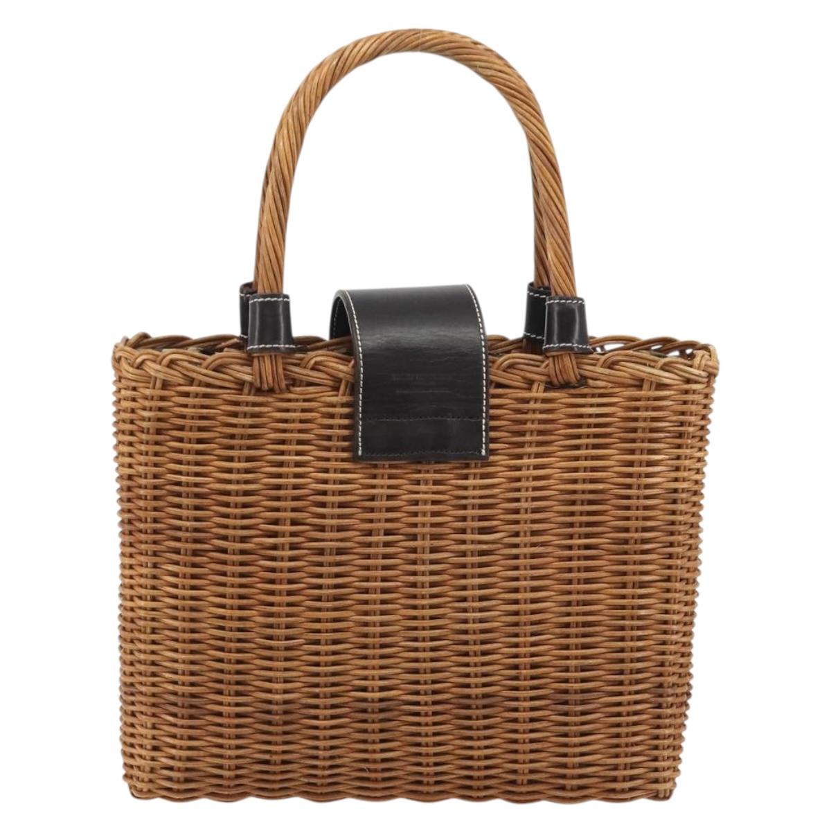 BURBERRY Hand Bag Rattan Brown Silver Auth 193369A