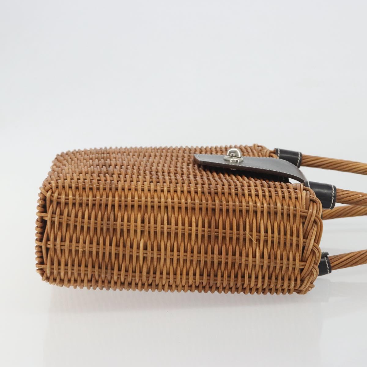 BURBERRY Hand Bag Rattan Brown Silver Auth 193369A