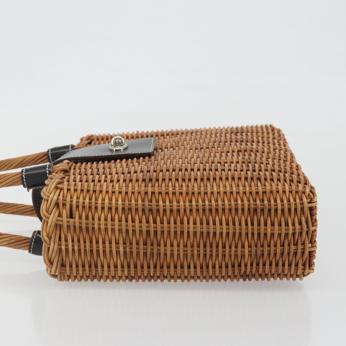 BURBERRY Hand Bag Rattan Brown Silver Auth 193369A