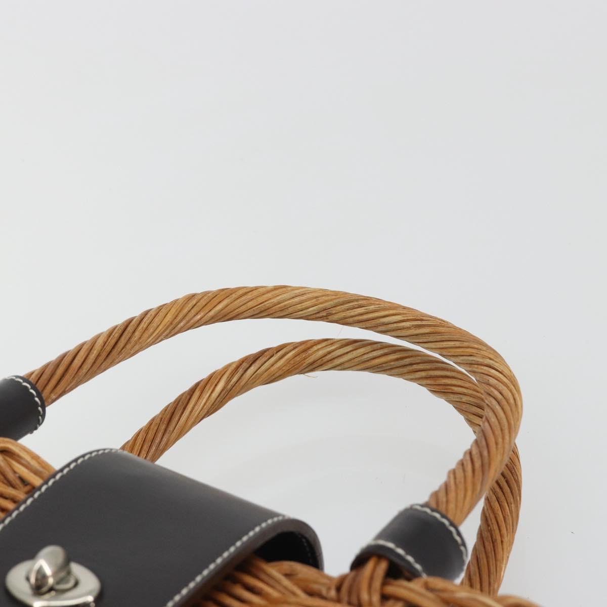 BURBERRY Hand Bag Rattan Brown Silver Auth 193369A