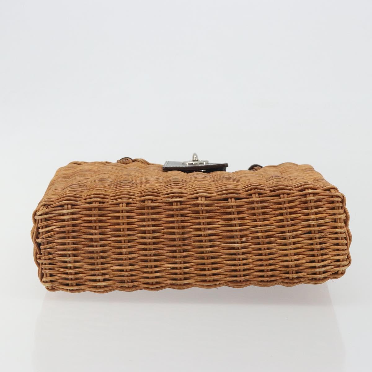 BURBERRY Hand Bag Rattan Brown Silver Auth 193369A
